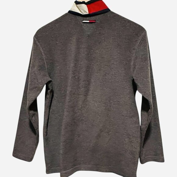 Vintage 90s Tommy Hilfiger Jeans Mens Medium Gray Fleece 1/4 Zip Sweatshirt - Picture 4 of 9